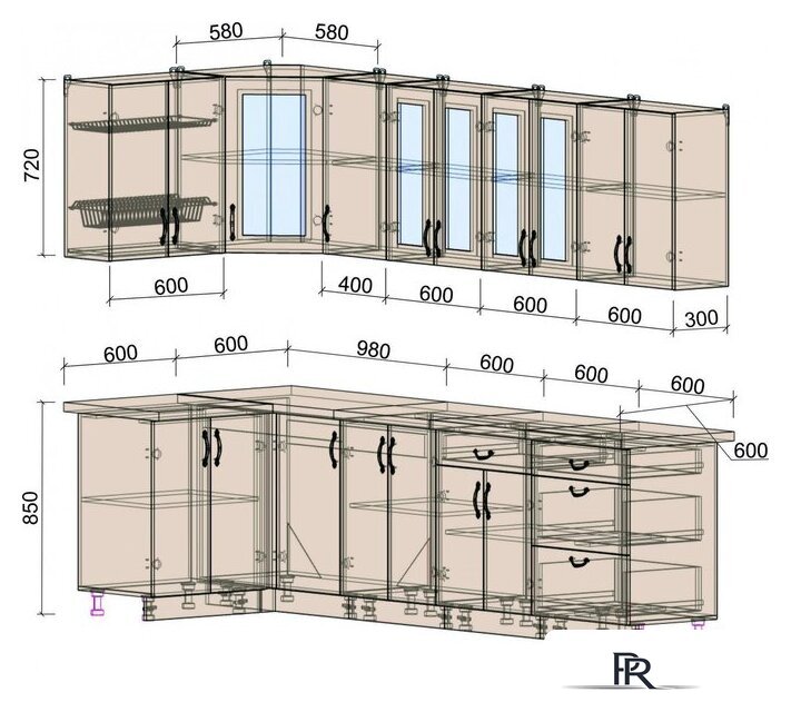 Готовая кухня Интерлиния Мила Крафт 1.2x2.8 (дуб полярный) - Изображение №2 — Интернет-магазин ПроЗаказ