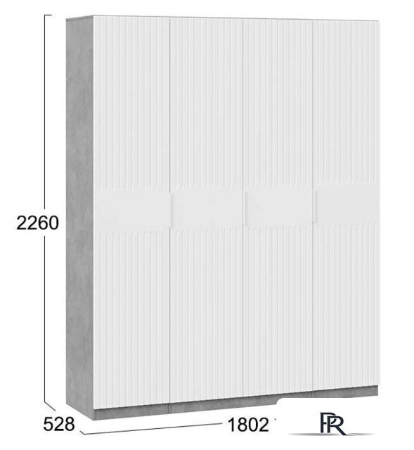 Шкаф распашной Трия Хилтон комбинированный с 4-мя дверями (ателье светлый/белый матовый) - Изображение №4 — Интернет-магазин ПроЗаказ