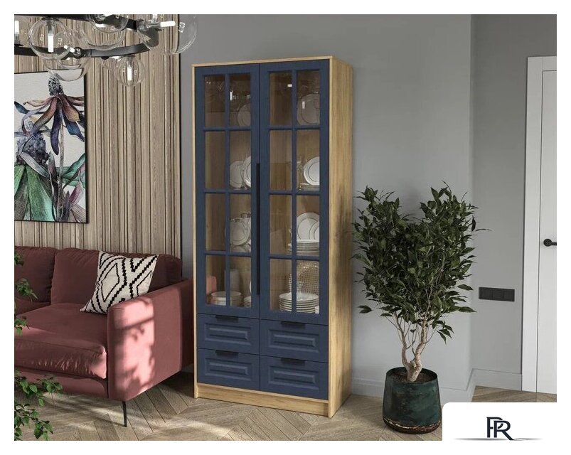 Шкаф-витрина Интерлиния Концепт КТ-ШВ2 Деко (дуб золотой/дуб королевский) - Изображение №4 — Интернет-магазин ПроЗаказ