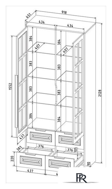Шкаф-витрина Интерлиния Концепт КТ-ШВ2 Деко (дуб золотой/дуб королевский) - Изображение №5 — Интернет-магазин ПроЗаказ