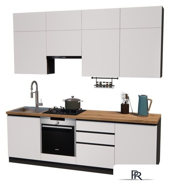 Готовая кухня ВерсоМебель Эко Премиум 2.4 (белый фасадный/ст. дуб вотан) - Изображение №1 — Интернет-магазин ПроЗаказ