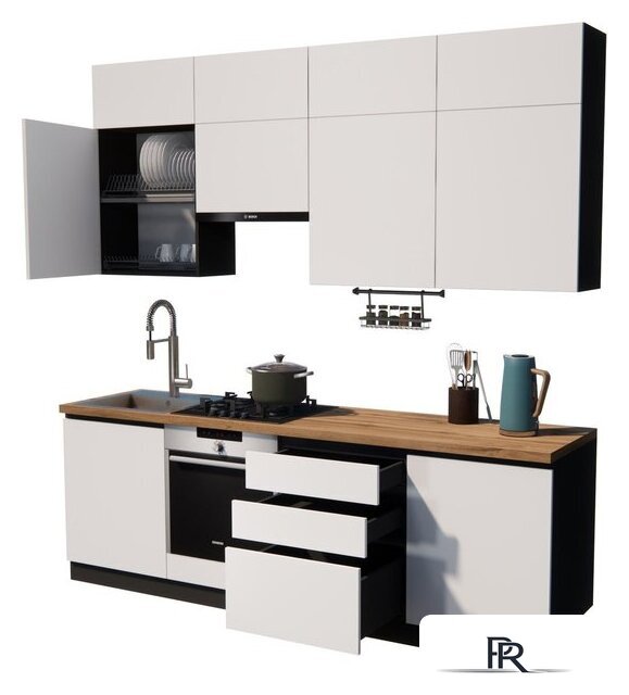 Готовая кухня ВерсоМебель Эко Премиум 2.4 (белый фасадный/ст. дуб вотан) - Изображение №2 — Интернет-магазин ПроЗаказ