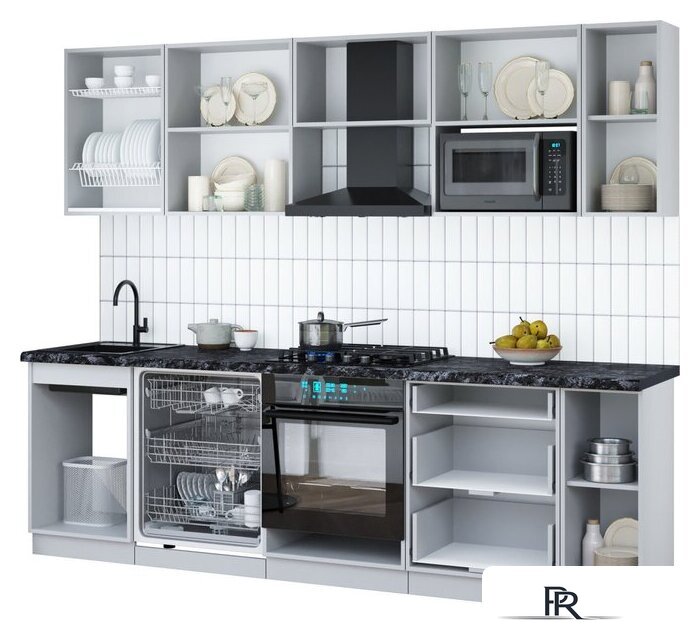 Готовая кухня Интерлиния Мила Gloss 2.6-ПМ2 (серый/белый/опал светлый) - Изображение №3 — Интернет-магазин ПроЗаказ