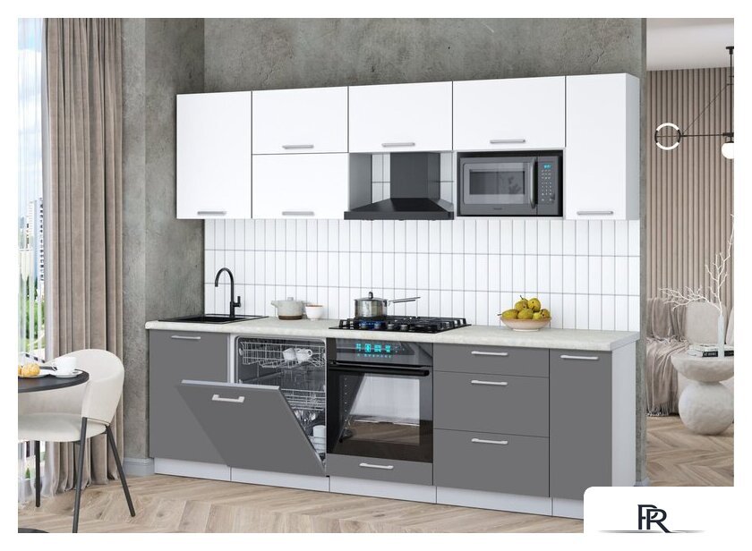 Готовая кухня Интерлиния Мила Gloss 2.6-ПМ2 (серый/белый/опал светлый) - Изображение №2 — Интернет-магазин ПроЗаказ