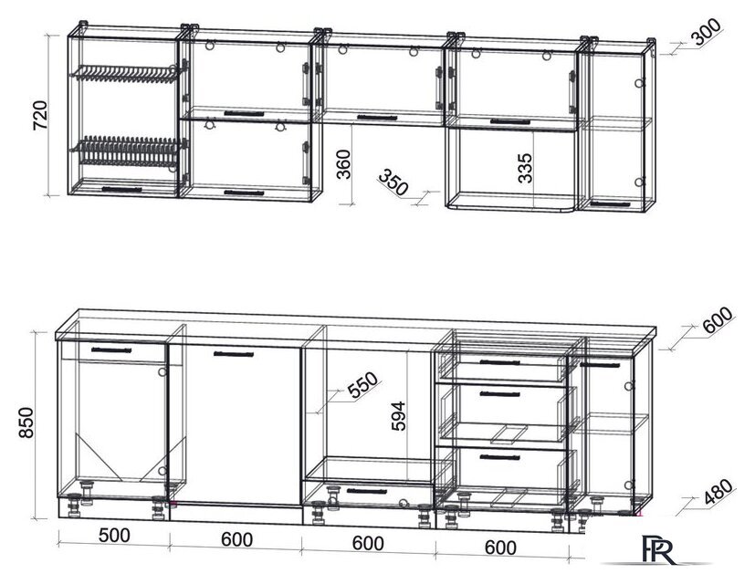 Готовая кухня Интерлиния Мила Gloss 2.6-ПМ2 (серый/белый/опал светлый) - Изображение №6 — Интернет-магазин ПроЗаказ