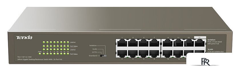 Неуправляемый коммутатор Tenda TEG1116P-16-150W - Изображение №1 — Интернет-магазин ПроЗаказ
