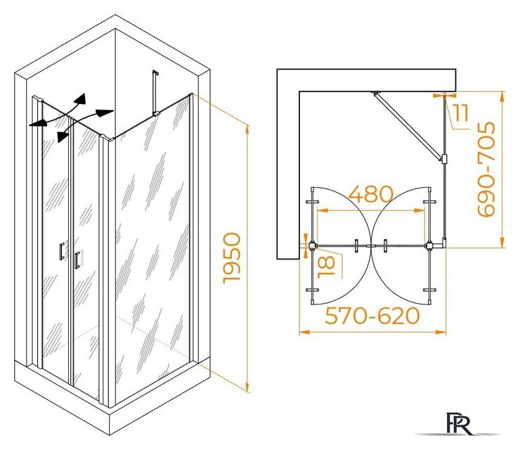 Душевой уголок RGW PA-144B (PA-104B+Z-050-2B+O-204B) 060814467-14 60x70 (черный/прозрачное стекло) - Изображение №2 — Интернет-магазин ПроЗаказ