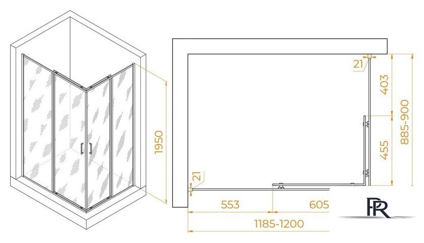 Душевой уголок RGW PA-040 3508104092-11 90x120 (хром/прозрачное стекло) - Изображение №2 — Интернет-магазин ПроЗаказ