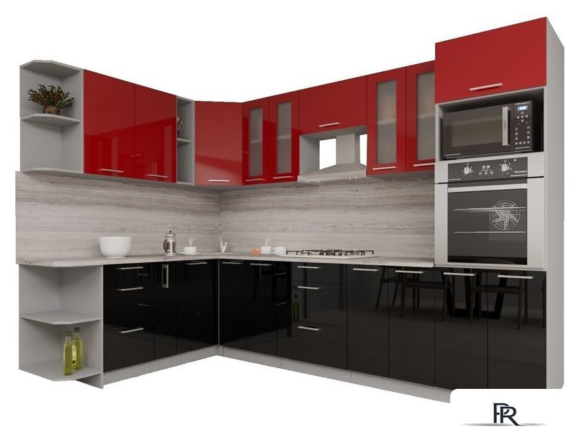Готовая кухня Интерлиния Мила Gloss 1.88x3.0 левая (красный-черный) - Изображение №1 — Интернет-магазин ПроЗаказ