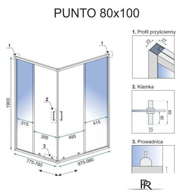 Душевой уголок Rea Punto 100x80 (черный/прозрачное стекло) - Изображение №7 — Интернет-магазин ПроЗаказ