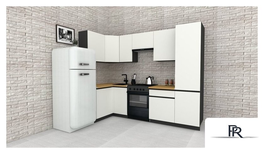 Готовая кухня ВерсоМебель Эко-7 1.2x2.6 левая (белый фасадный/ст.золотистый дуб) - Изображение №1 — Интернет-магазин ПроЗаказ