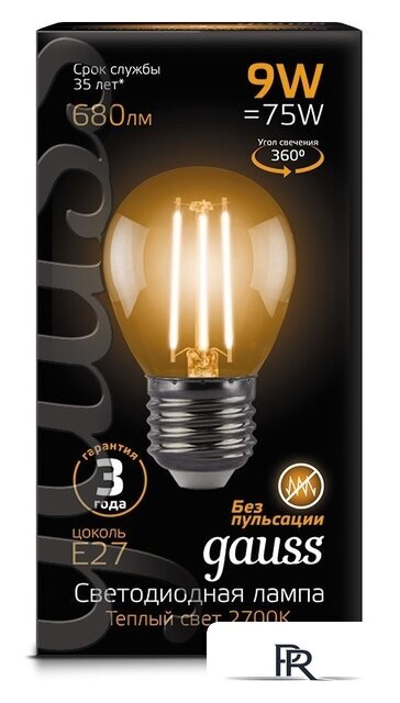 Светодиодная лампочка Gauss Filament Globe E27 9 Вт 2700 К 105802109 - Изображение №2 — Интернет-магазин ПроЗаказ