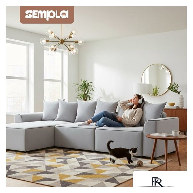 Угловой диван Sempla Монреаль 4 (вертикаль серый/мора серый/велютто темно-серый) - Изображение №5 — Интернет-магазин ПроЗаказ