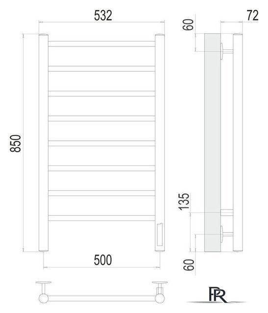 Полотенцесушитель TERMINUS Аврора П8 500х850 (сатин, Quick Touch) - Изображение №3 — Интернет-магазин ПроЗаказ