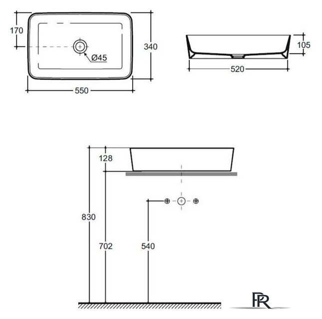 Умывальник Керамин Плаза 55 ФС (белый фаянс) - Изображение №3 — Интернет-магазин ПроЗаказ