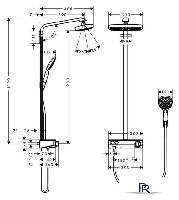 Душевая система  Hansgrohe Raindance Select E 300 2jet Showerpipe [27126000] - Изображение №2 — Интернет-магазин ПроЗаказ