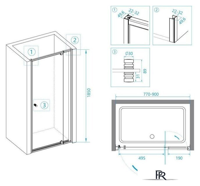 Душевая дверь RGW PA-02-B 41080208-14 (черный/прозрачное стекло) - Изображение №4 — Интернет-магазин ПроЗаказ