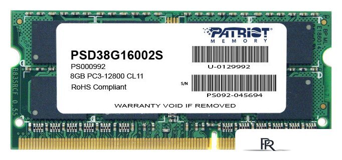 Оперативная память Patriot Signature 8GB DDR3 SO-DIMM PC3-12800 (PSD38G16002S) - Изображение №1 — Интернет-магазин ПроЗаказ