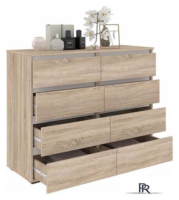 Комод Кортекс-мебель Бари 120 8ш (дуб сонома/дуб сонома/белый) - Изображение №2 — Интернет-магазин ПроЗаказ