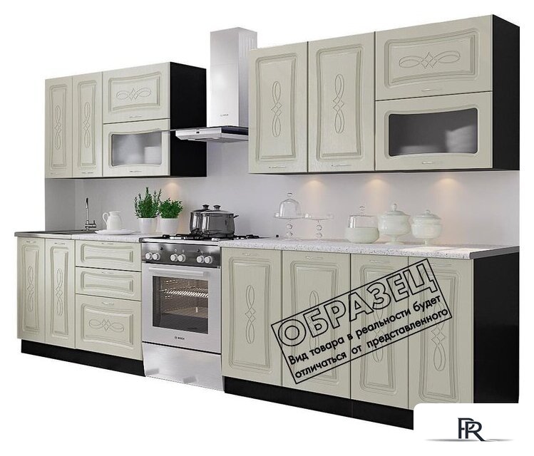 Готовая кухня Артём-Мебель Адель со стеклом МДФ 2.4м (жемчуг матовый текстурный) - Изображение №1 — Интернет-магазин ПроЗаказ