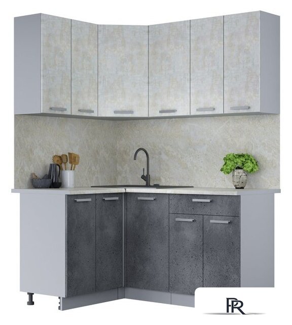 Готовая кухня Интерлиния Мила Лайт 1.2x1.6 (бетон лайт/бетон портленд/опал светлый) - Изображение №1 — Интернет-магазин ПроЗаказ