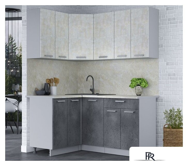 Готовая кухня Интерлиния Мила Лайт 1.2x1.6 (бетон лайт/бетон портленд/опал светлый) - Изображение №2 — Интернет-магазин ПроЗаказ
