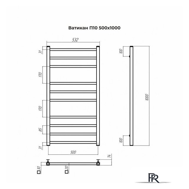 Полотенцесушитель TERMINUS Ватикан П10 500x1000 (хром) - Изображение №3 — Интернет-магазин ПроЗаказ