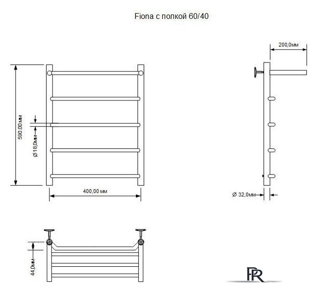 Полотенцесушитель Aquanet Fiona 60x40 281997 (с полкой, правый) - Изображение №2 — Интернет-магазин ПроЗаказ