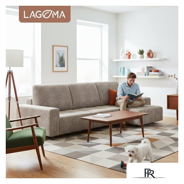 Угловой диван Lagoma Селкеа ШП 1000 + 1000 + оттоманка левый (Elle Russo/черный муар) - Изображение №5 — Интернет-магазин ПроЗаказ