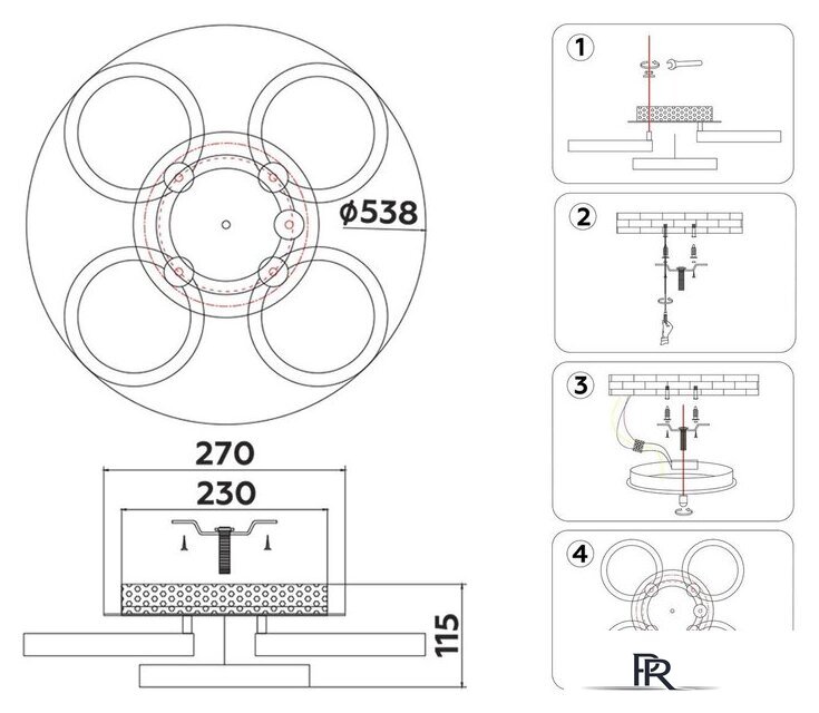 Припотолочная люстра Ambrella light Original FA3841/4+1 WH - Изображение №9 — Интернет-магазин ПроЗаказ