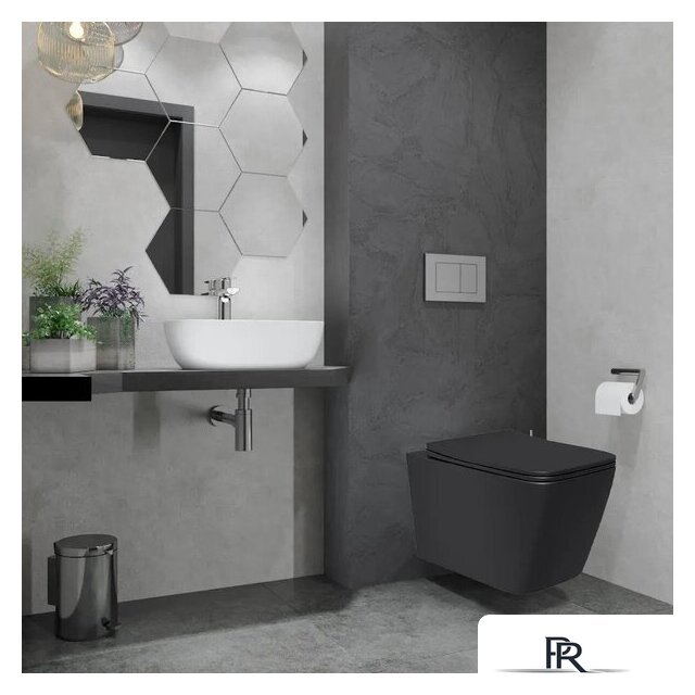 Унитаз подвесной Lauter Magdeburg 21103EC + AM.PM PrimeFit I012709.0151 (черный матовый хром глянцевый, с кнопкой смыва) - Изображение №13 — Интернет-магазин ПроЗаказ