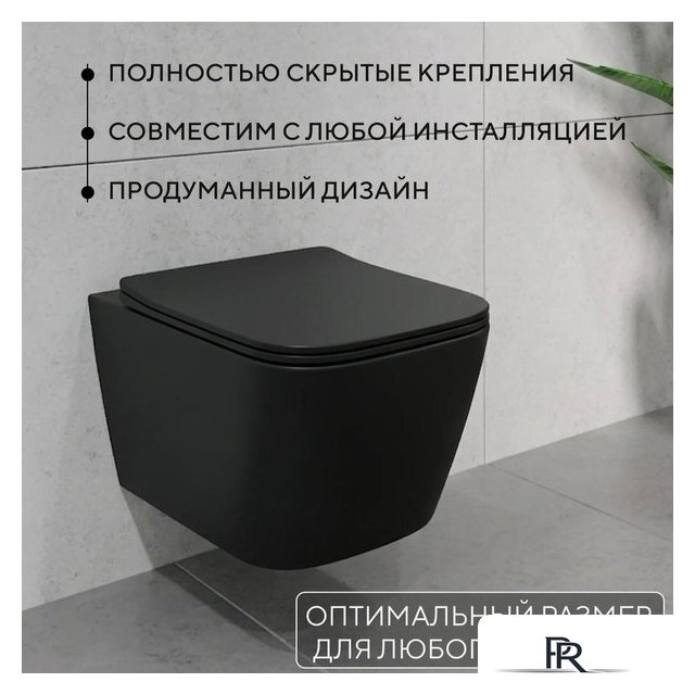 Унитаз подвесной Lauter Magdeburg 21103EC + AM.PM PrimeFit I012709.0151 (черный матовый хром глянцевый, с кнопкой смыва) - Изображение №5 — Интернет-магазин ПроЗаказ