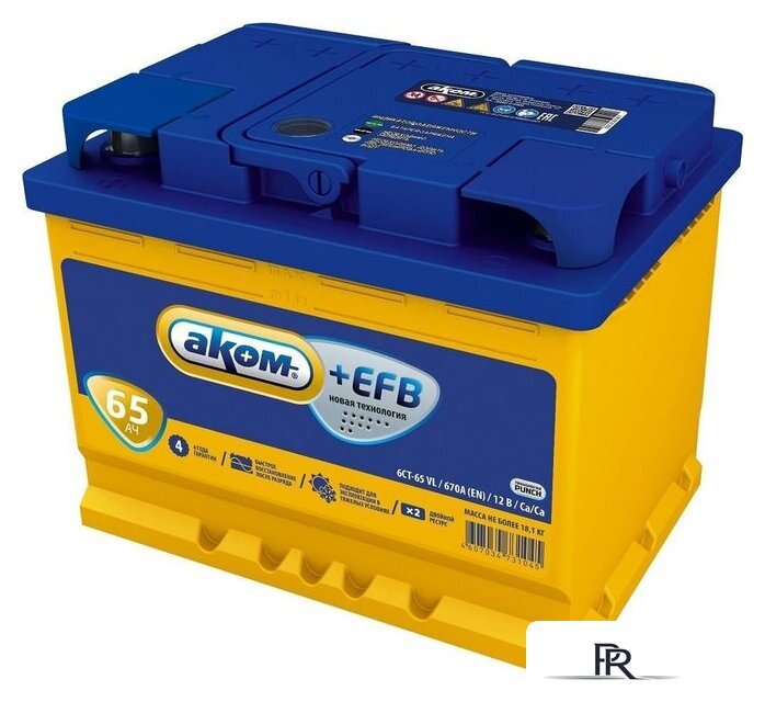 Автомобильный аккумулятор AKOM +EFB 65 (65 А·ч) - Изображение №1 — Интернет-магазин ПроЗаказ
