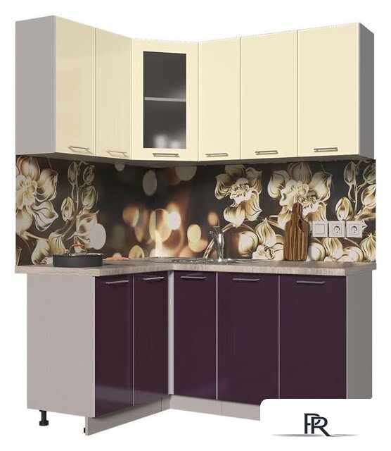 Готовая кухня Интерлиния Мила Пластик 1.2x1.7 (слива глянец/ваниль глянец/травертин) - Изображение №1 — Интернет-магазин ПроЗаказ
