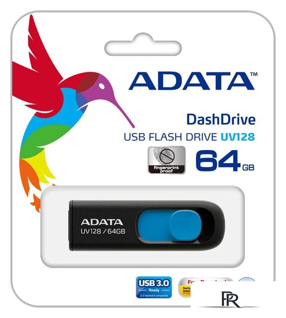 USB Flash ADATA DashDrive UV128 64GB (черный/синий) - Изображение №4 — Интернет-магазин ПроЗаказ