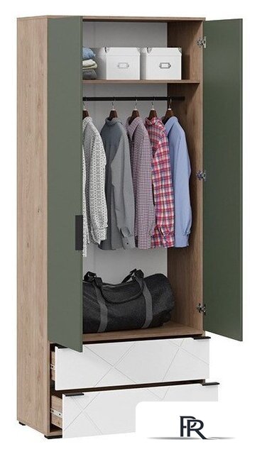 Шкаф распашной Трия Лео ТД-410.07.22 (гикори джексон/белый матовый/дымчатый зеленый) - Изображение №2 — Интернет-магазин ПроЗаказ