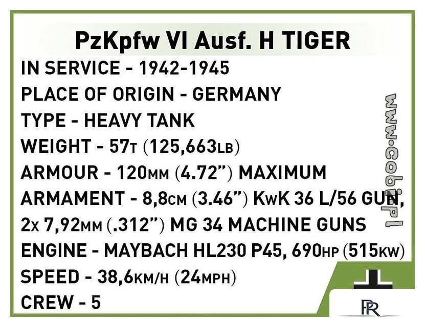 Конструктор Cobi World War II 2710 PzKpfw VI Tiger 131 - Изображение №2 — Интернет-магазин ПроЗаказ