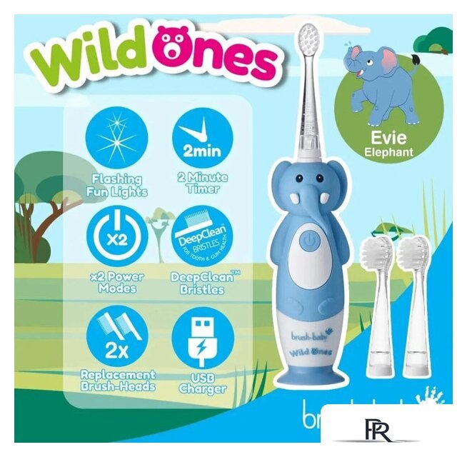Электрическая зубная щетка Brush-Baby WildOnes Elephant - Изображение №3 — Интернет-магазин ПроЗаказ