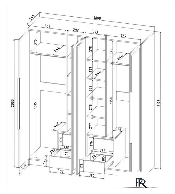 Шкаф распашной Интерлиния Концепт Тренд КТ-Ш4 (дуб золотой/индиго) - Изображение №6 — Интернет-магазин ПроЗаказ