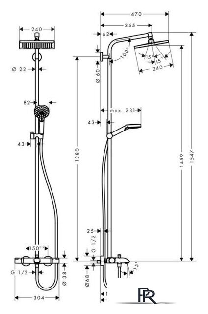 Душевая система  Hansgrohe Crometta E 240 1jet Showerpipe [27298000] - Изображение №2 — Интернет-магазин ПроЗаказ