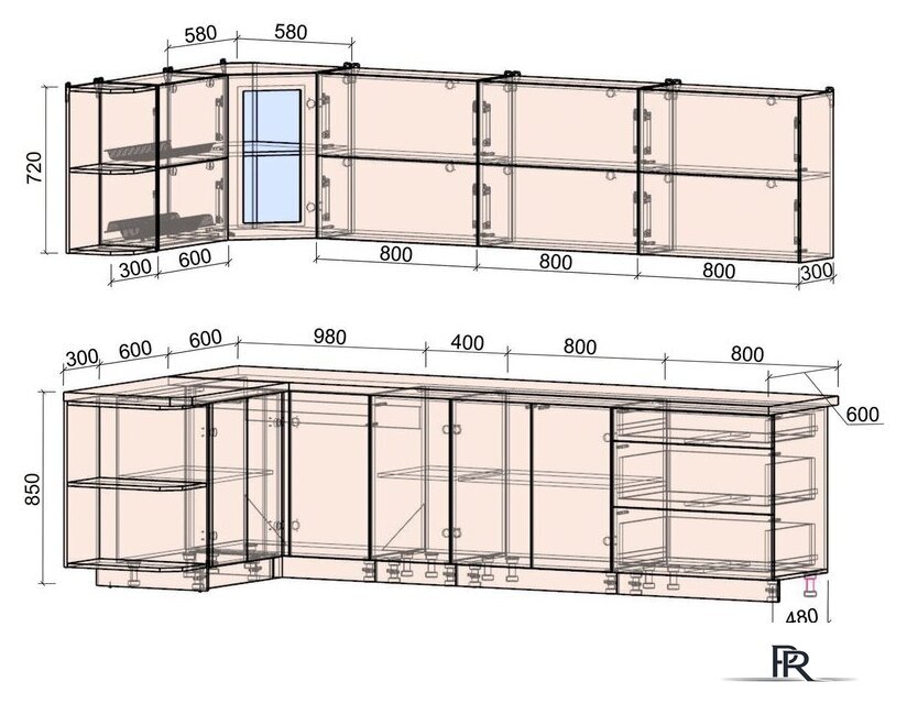 Готовая кухня Интерлиния Мила Матте 1.5x3.0 А левая (белый/луна/опал светлый) - Изображение №5 — Интернет-магазин ПроЗаказ