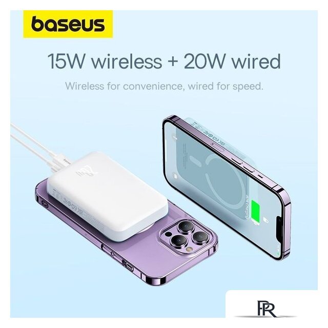 Внешний аккумулятор Baseus Magnetic Mini Air Wireless Fast Charge Power Bank 20W 10000mAh (белый) - Изображение №15 — Интернет-магазин ПроЗаказ