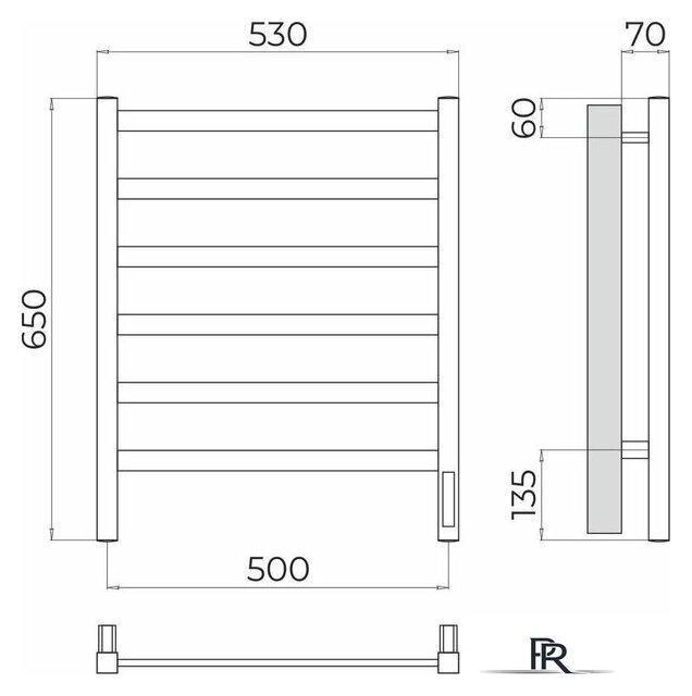 Полотенцесушитель TERMINUS Ното П6 500x650 (хром, Quick Touch) - Изображение №3 — Интернет-магазин ПроЗаказ