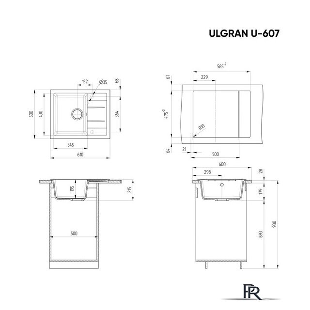 Кухонная мойка Ulgran U-607 (черный) - Изображение №3 — Интернет-магазин ПроЗаказ