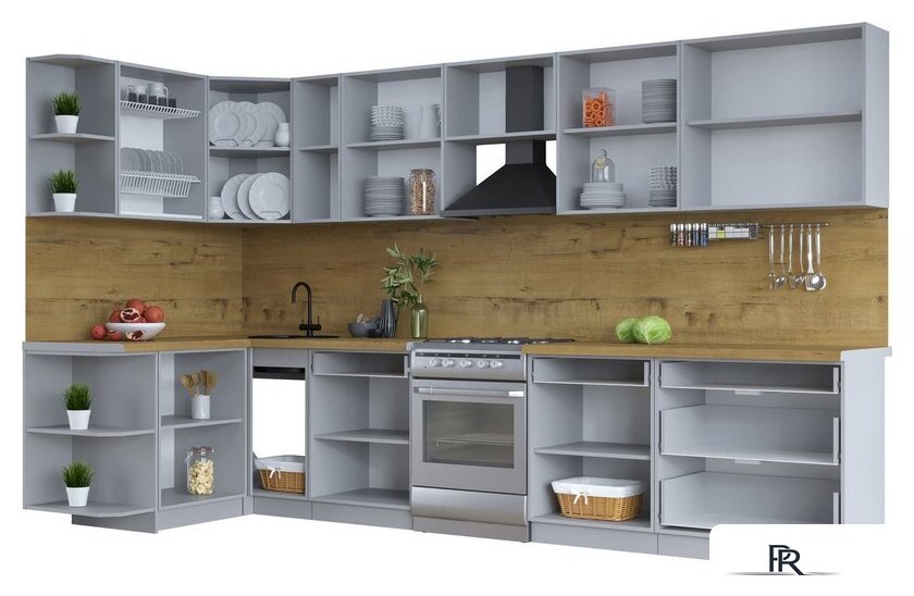 Готовая кухня Интерлиния Тренд 1.5x3.5 левая (белый/белый/кастилло темный) - Изображение №3 — Интернет-магазин ПроЗаказ