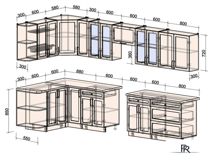 Готовая кухня Интерлиния Тренд 1.5x3.5 левая (белый/белый/кастилло темный) - Изображение №5 — Интернет-магазин ПроЗаказ