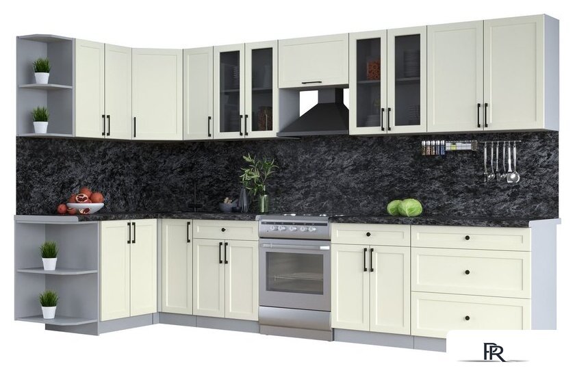 Готовая кухня Интерлиния Тренд 1.5x3.5 левая (белый/белый/кастилло темный) - Изображение №1 — Интернет-магазин ПроЗаказ