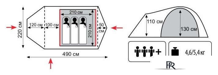 Треккинговая палатка TRAMP Grot 3 v2 - Изображение №2 — Интернет-магазин ПроЗаказ