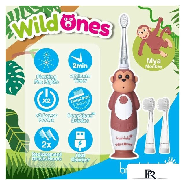 Электрическая зубная щетка Brush-Baby WildOnes Monkey - Изображение №3 — Интернет-магазин ПроЗаказ
