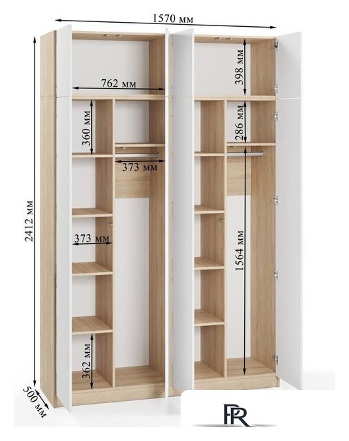 Шкаф распашной Soma Lord Lite 4-х створчатый 160x240 (дуб сонома/белый) - Изображение №3 — Интернет-магазин ПроЗаказ